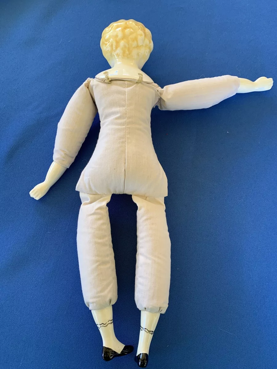 Vintage Bisque Doll Blonde Hair Cloth Body - Small Size