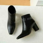 Women Ankle Boots Square Toe High Block Heel Boots Party Shoes Side Zip Fashion