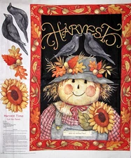 Autumn Harvest Time Scarecrow Fall Thanksgiving CP47498 Cotton Fabric PANEL