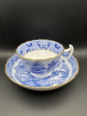 Antike Miles Mason Porzellan Kaffeetasse Untertasse zwei Tempel um 1815 London Form