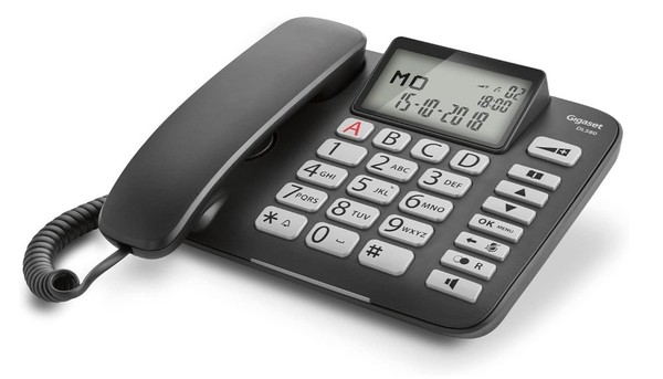 Gigaset DL580 - Teléfono fijo con cable para mayores - Manos Libres - Negro