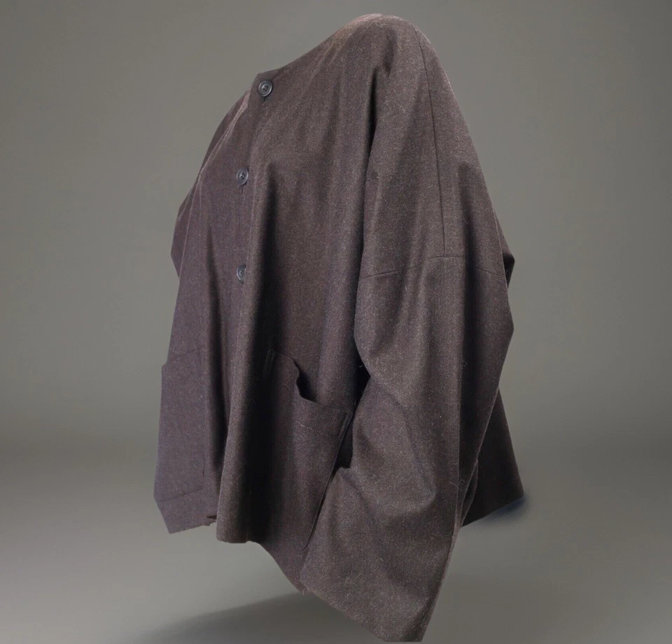 ESKANDAR  Vtg Wool Button Down Short Light Jacket Brown  Cover Top  Size 1 - Image 3 of 4