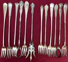 12 Pc Antique to Vintage Silverplated Mix  7.5 -8.5" OLIVE / PICKLE FORKS