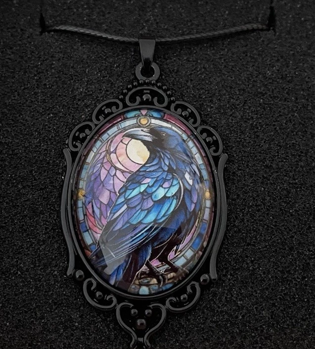 Collar camafeo cabujón cuervo/cuervo estilo vintage - Nuevo Foto 2 de 4