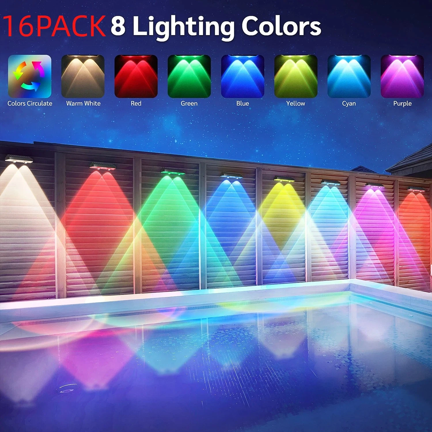 16pcs Solar LED Power Fence Lights Deck Door Wall Stair Step Outdoor Garden Lamp