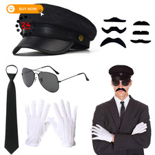 10Pcs Chauffeur Costume Accessories Set Black Limo Driver Hat, Large,