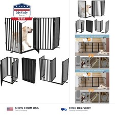Full Metal Freestanding Dog Gates with Door, 36" Height Dog Fences for Indoor...