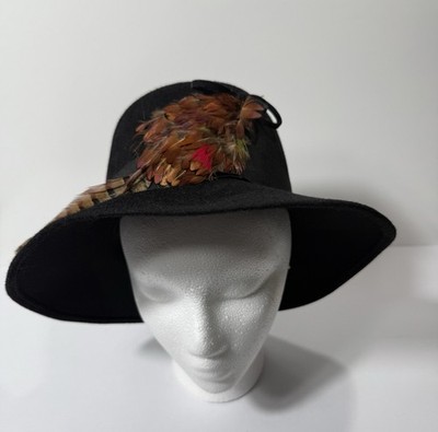 VTG MCM Henry Pollak Glenover Mr Lewis Wool Felt Feather Hat Cloche Sz L