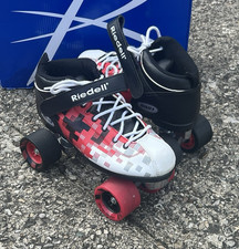 Riedell Dart Women's Roller Skates Red White Black Pixel Design Stylish Look