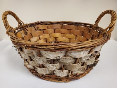 Woven Round Rustic Birch Bark Basket with Handles, Gorgeous, 14'' x 5.5'' deep