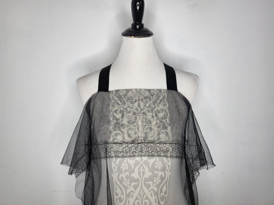 Top de malla para mujer ROZAE NICHOLS mediano sin mangas ribete de encaje arte para usar negro nuevo con etiquetas Foto 2 de 4