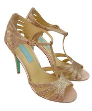  Blue by Betsey Johnson Tee Heels Womens 7 Champagne Glitter Strappy Cut Out