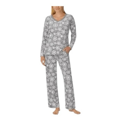 Nautica Womens Gray Velvet Snowflake Fleece Cozy Two Piece Pajama Set Size Large