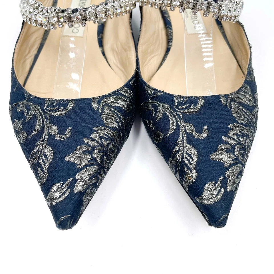 Jimmy Choo Bing Mules Jacquard Correa Plana Cristal Azul Floral Punta Talla 38/8 Foto 2 de 4