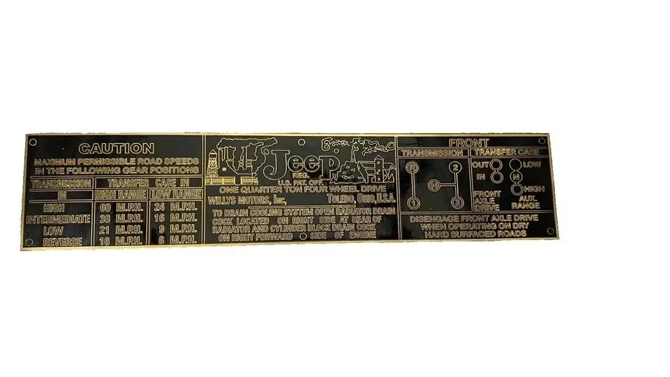 WILLYS JEEP CJ2A CJ3A CJ3B BRASS - JEEP TRANSMISSION DATA PLATE #B880 - Image 2 of 3