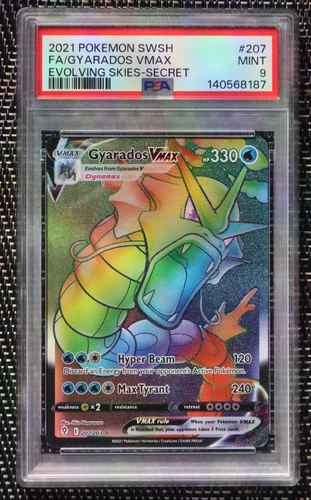 PSA 9 Gyarados Vmax 207/203 - 2021 Evolving Skies Rainbow Secret Pokemon Card