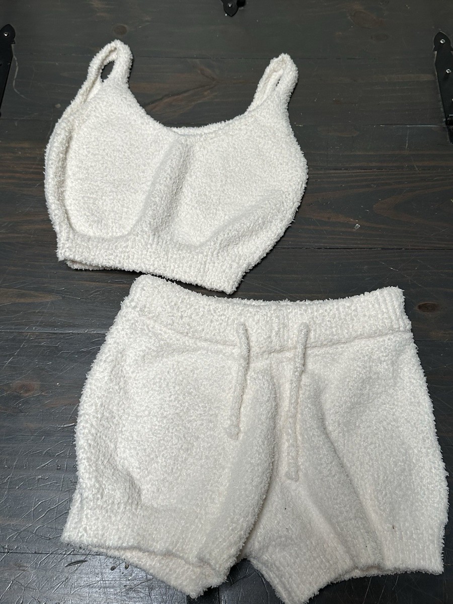 2 Piece Set Pleshy Cozy Knit Set Womens Pajama Plush Lounge Wear Shorts Tank M/L