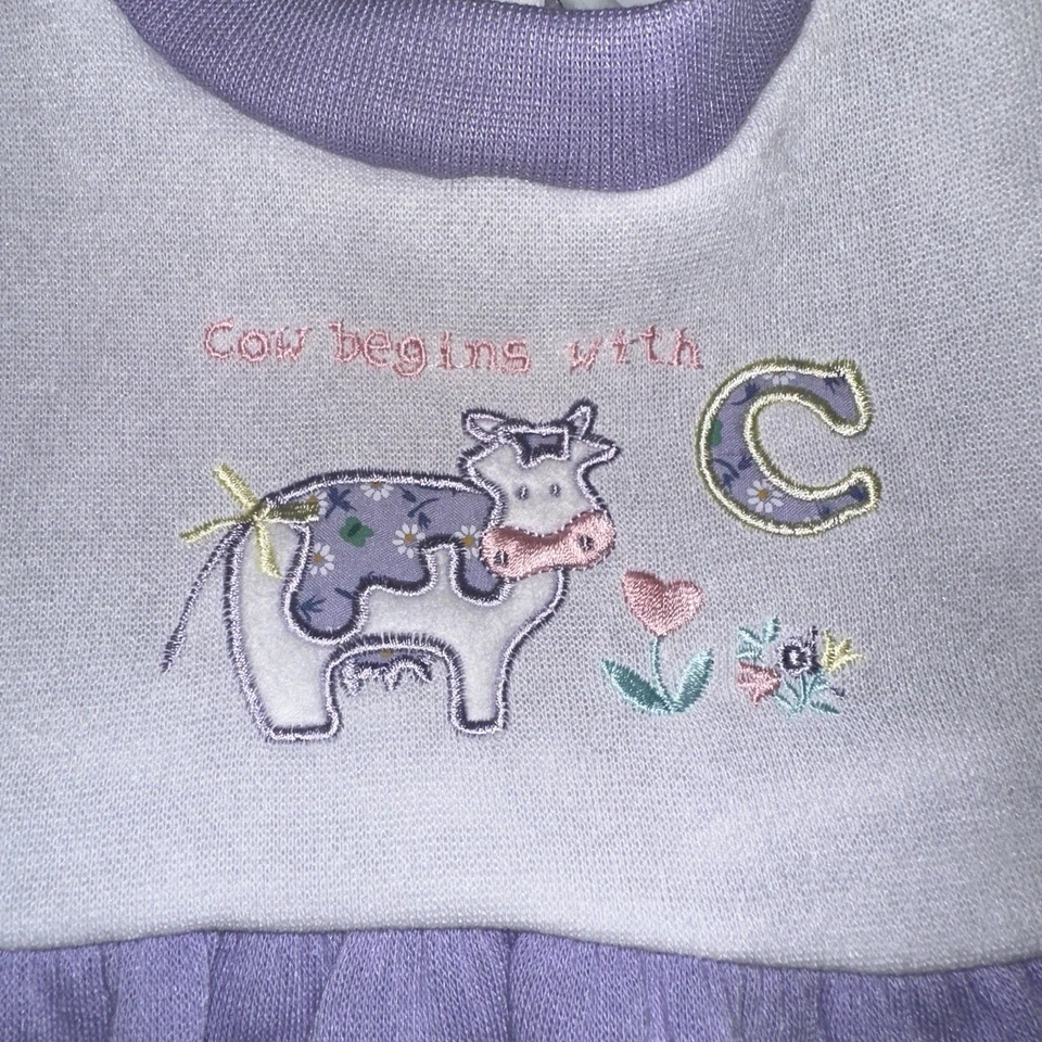 复古 90 年代婴儿服装刺绣奶牛套装孔眼紫色 24 个月小台阶 — 第 2/4 张图片