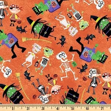 Halloween Season Orange Spooky Figures DC10936-ORG Fabric  By the half yard