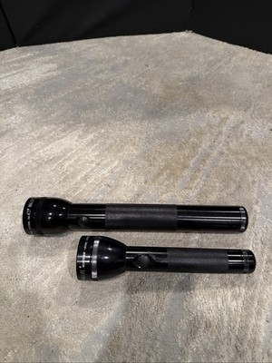 2 Vintage Black Mag-Lite 3D Cell 12.5'' / 9 Flashlight Tested  Made in USA GUC