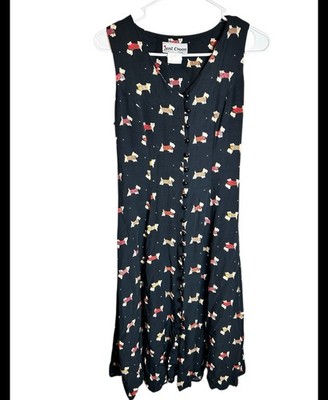 Vintage 90s Just Choon Scottish Terrier Dog Button Dress Size Small