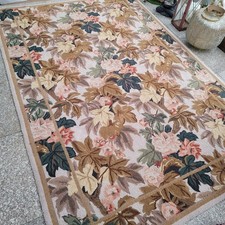 Hand Hooked Multicolor Floral Rug with Beige and Green Leaf Pattern