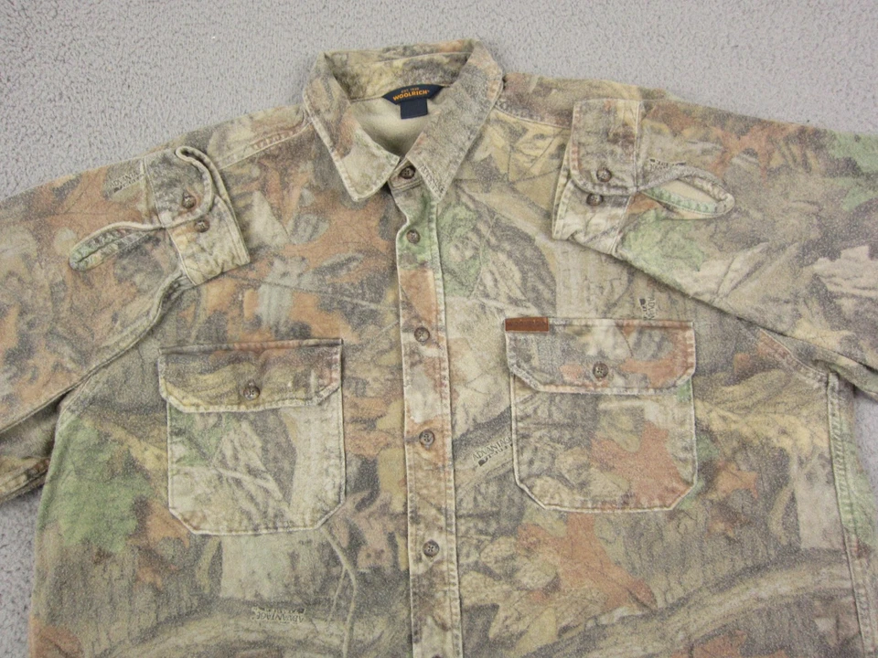 Vintage Woolrich Shirt Mens 2XL XXL Brown Green Timber Camouflage Chamois Camo - Image 2 of 4