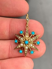 15ct gold turquoise seed pearl pendant/brooch Victorian 1890s 4.2 grams