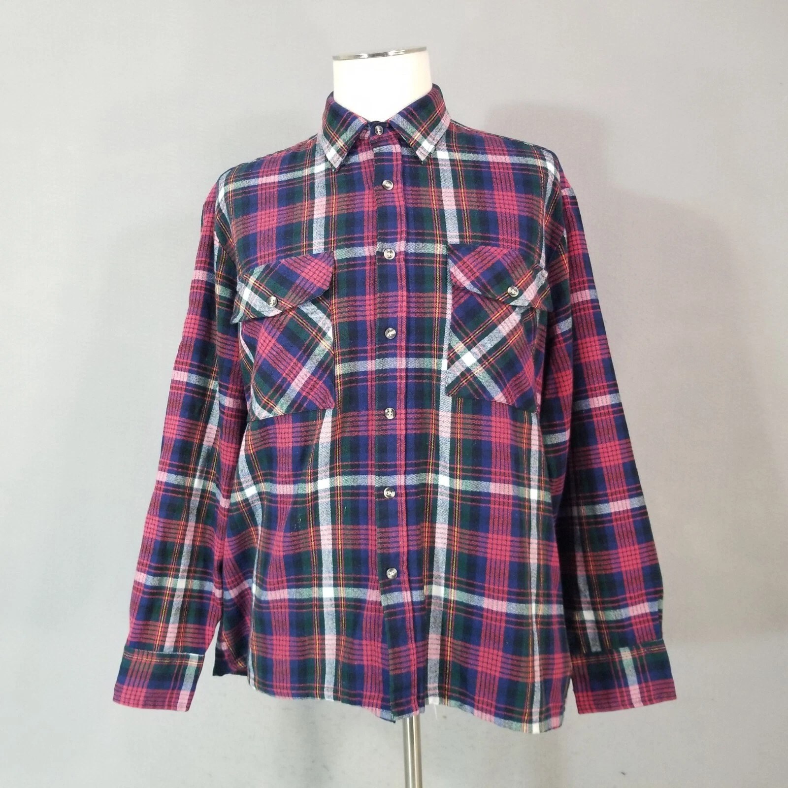 Claybrooke outdoor Shirt men's large blue tartan plaid flannel vintage