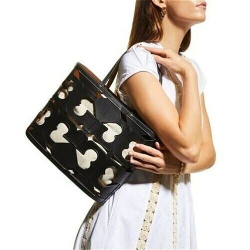 Tory Burch $698 134575 Ella Cutout Logo Small Black Tote NWT
