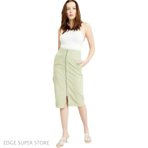 Free People Corduroy Light Moss Green Zip Front High Waist Midi Skirt Size 26 - 第 1/6 張圖片