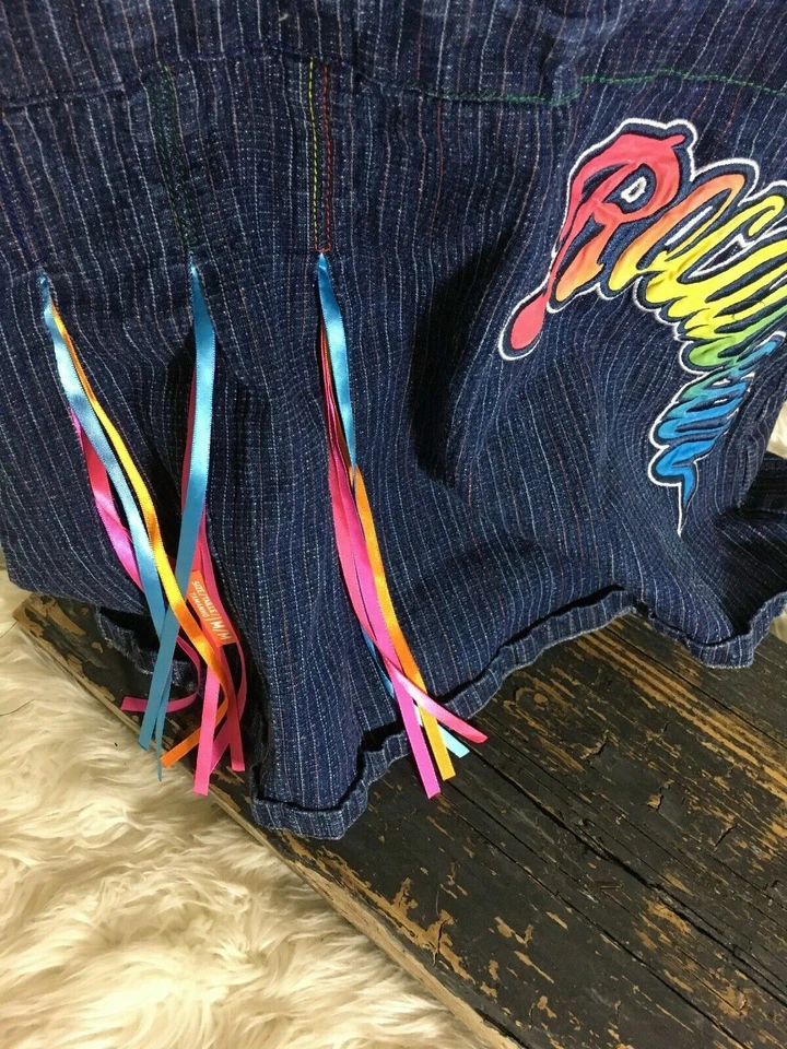 Vestido Acampanado Bordado Rayas Arco Iris Azul Denim Talla L 12/14 Rocawear Foto 3 de 4