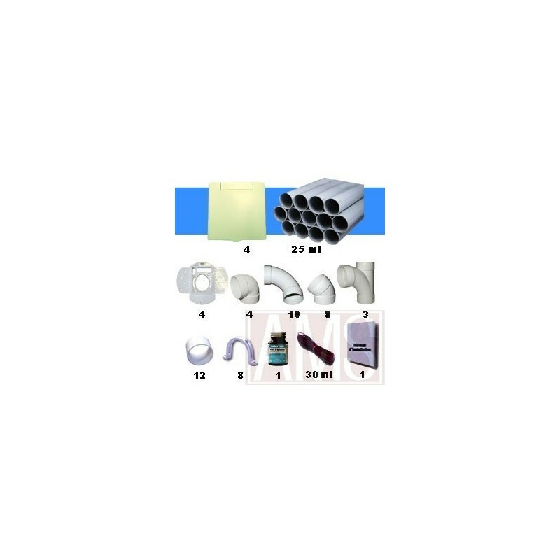 Kit tuyauterie pvc rigide et 4 prises carrées amandes anti-perte