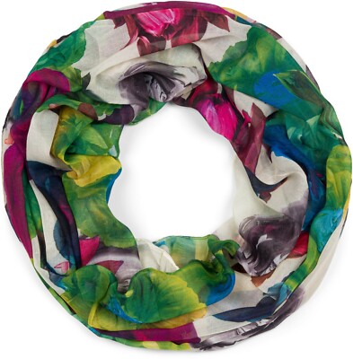 Damen Loop Schal mit buntem Blumen Blüten Muster Schlauchschal leicht mehrfarbig