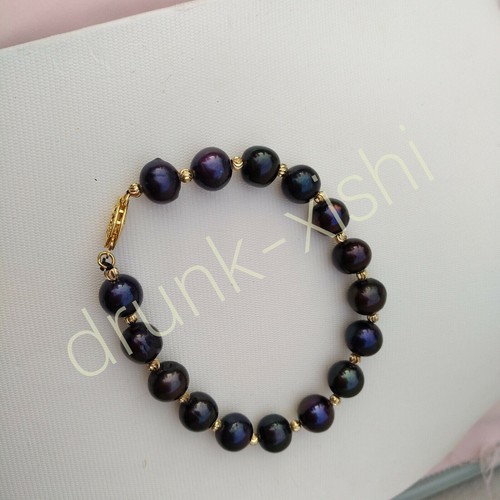 Natural Tahitian Black 9-10mm Pearl Bracelet 7.5-8" 14k Gold P - Picture 6 of 7
