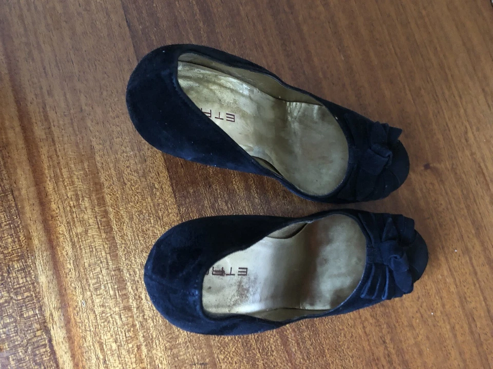 ZAPATOS DE SALÓN ETRO DE GAMUZA NEGROS Bow ZAPATOS DE TACÓN ALTO 37 IT US 6.5-7 Foto 3 de 4