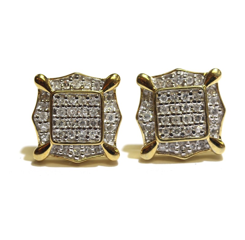 New 925 gold plated  .33ct diamond flat screen stud earrings unique
