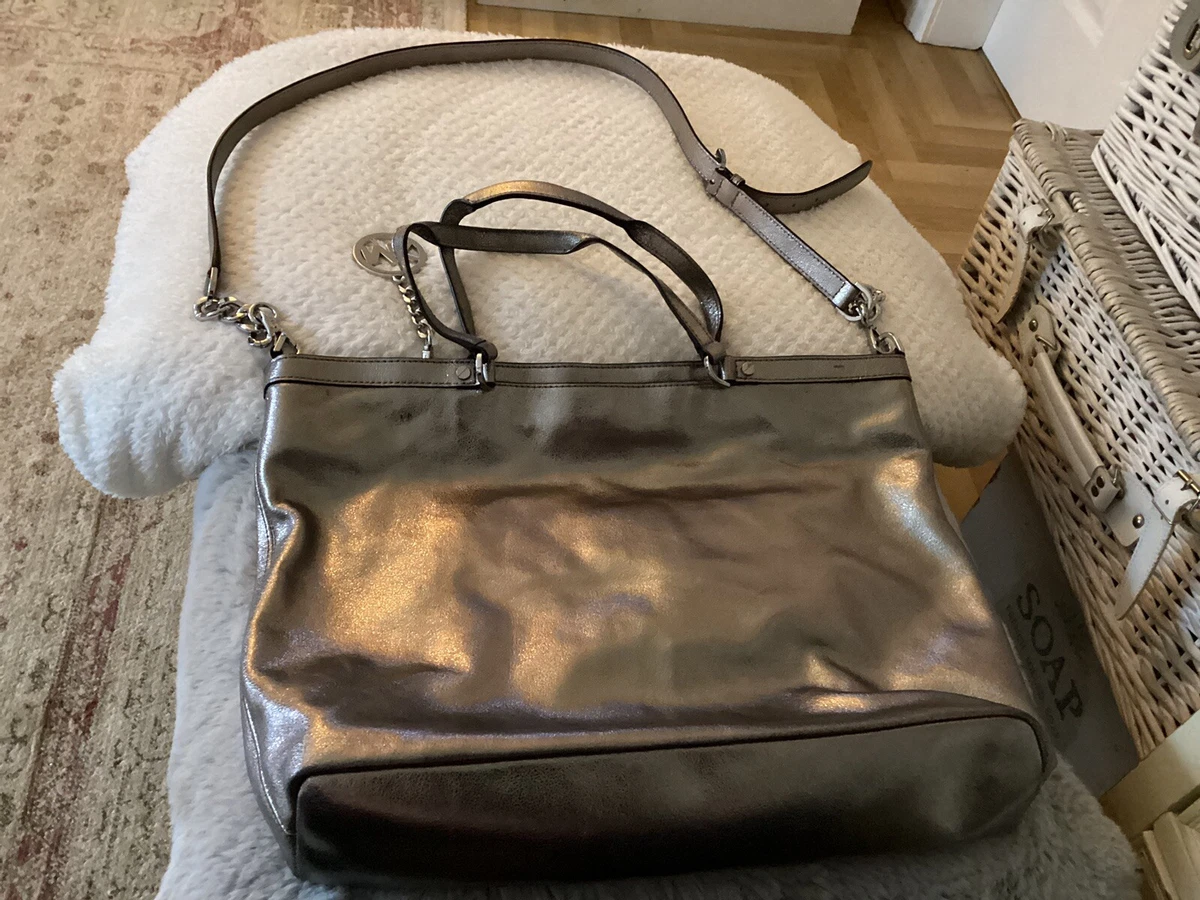 Michael Kors Silver Nickel Metallic Channing Leather Tote