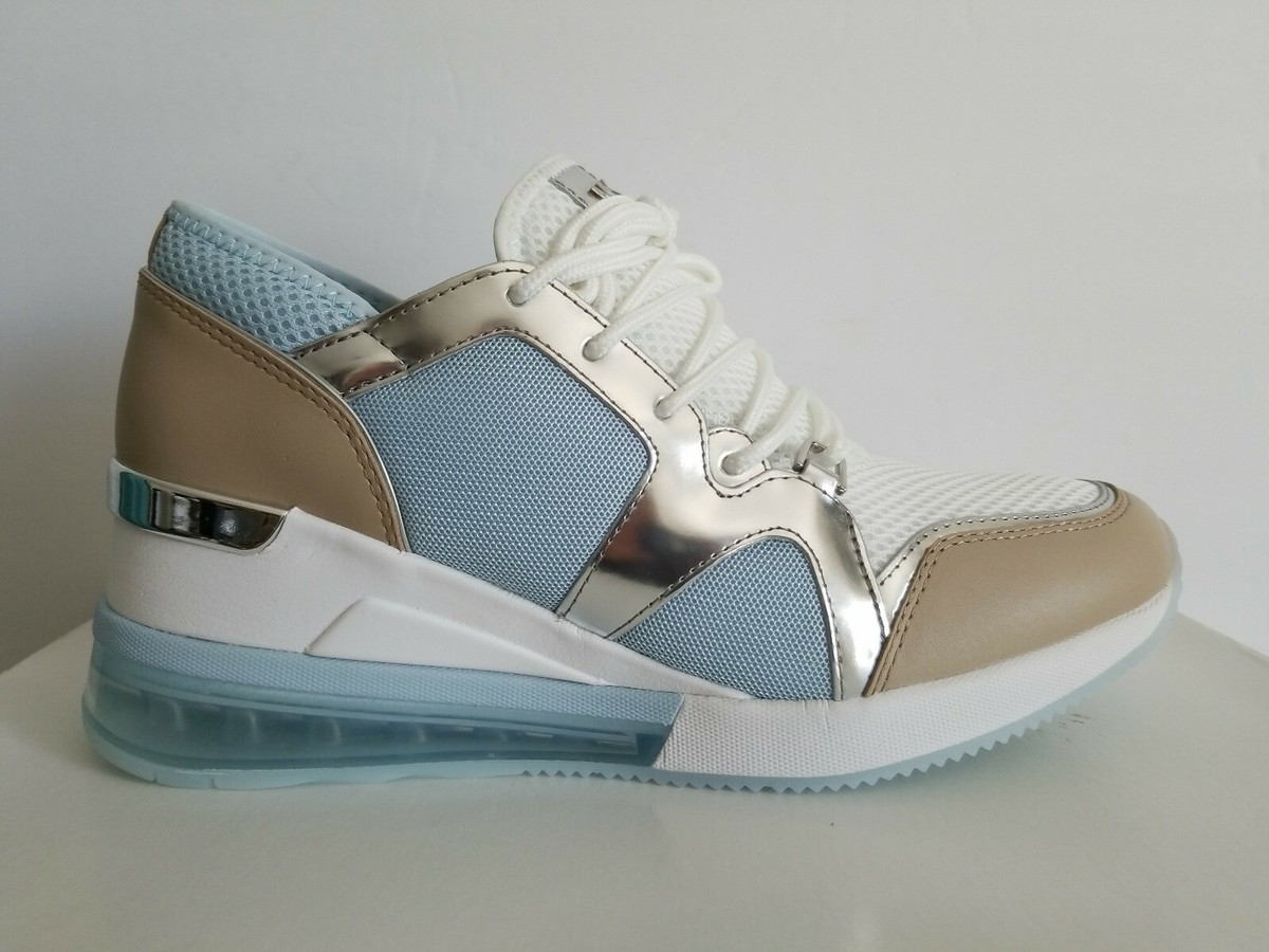 Michael KORS LIV EXTREME BLUE SILVER MK LOGO WEDGE SNEAKERS US 9