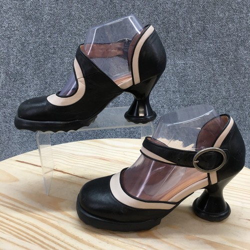 John Fluevog Shoes Womens 7 Elif Pumps Black Leather Buckle Casual Heels - 第 2/22 張圖片