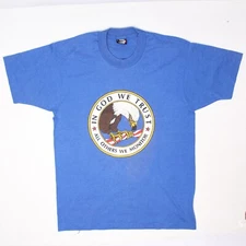 VTG Screen Stars Best T Shirt L Blue In God We Trust All Others We Monitor 50/50
