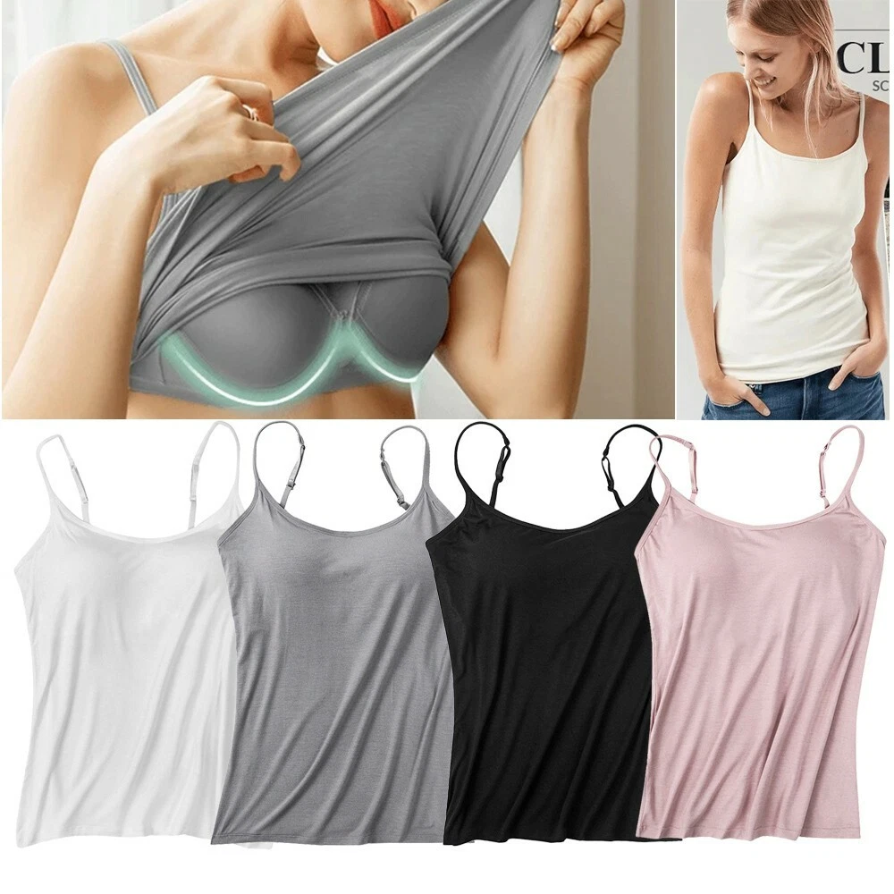 Women's Camisole with Built in Shelf Bra Spaghetti Strap Vest Padded Tank  Tops