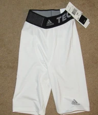 NWT New ADIDAS Boys 2XS XXS White Techfit Base Layer Shorts 9" Inseam Sz 6 7