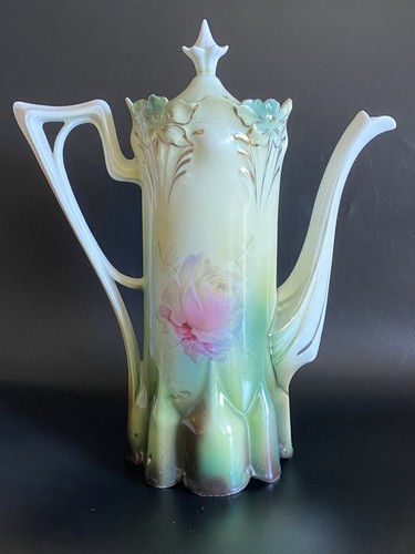 R S PRUSSIA CHOCOLATE POT LILY MOLD 517 ROSE DECORATION EXCELLENT CONDITION - Picture 4 of 8
