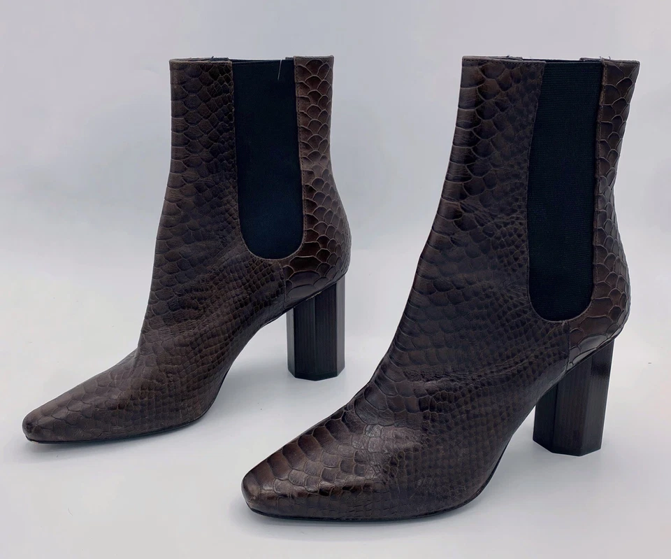 Donald Pliner Laila Heeled Booties Snakeskin Dark Brown Women’s Size 9.5 M - Image 3 of 4