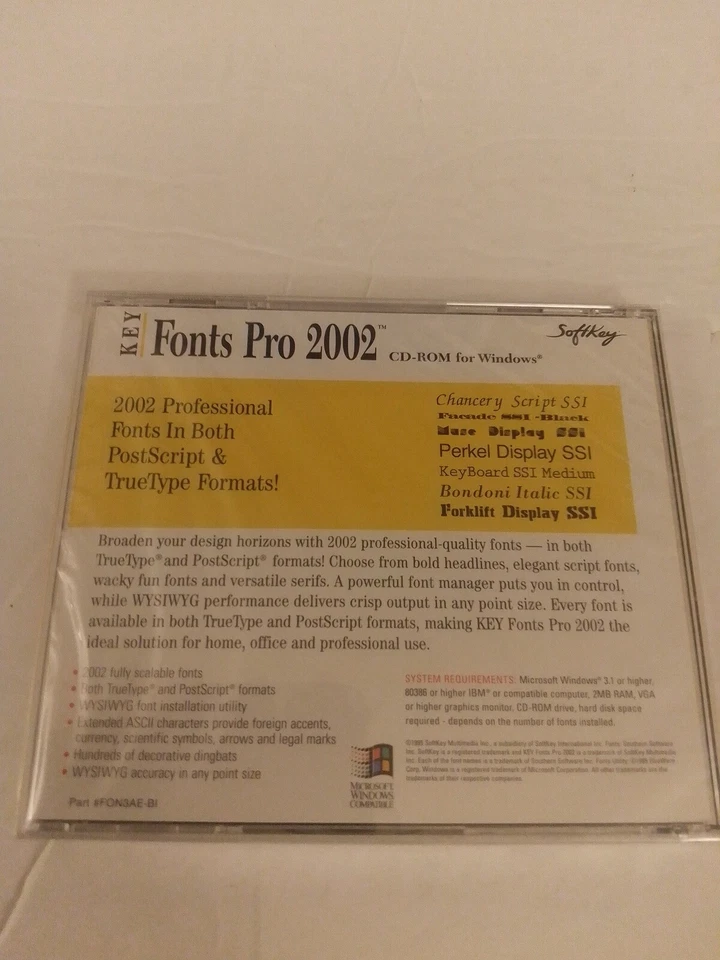 Softkey Key Fonts Pro 2002 CD-ROM For Windows Brand New Factory Sealed - Image 2 of 2