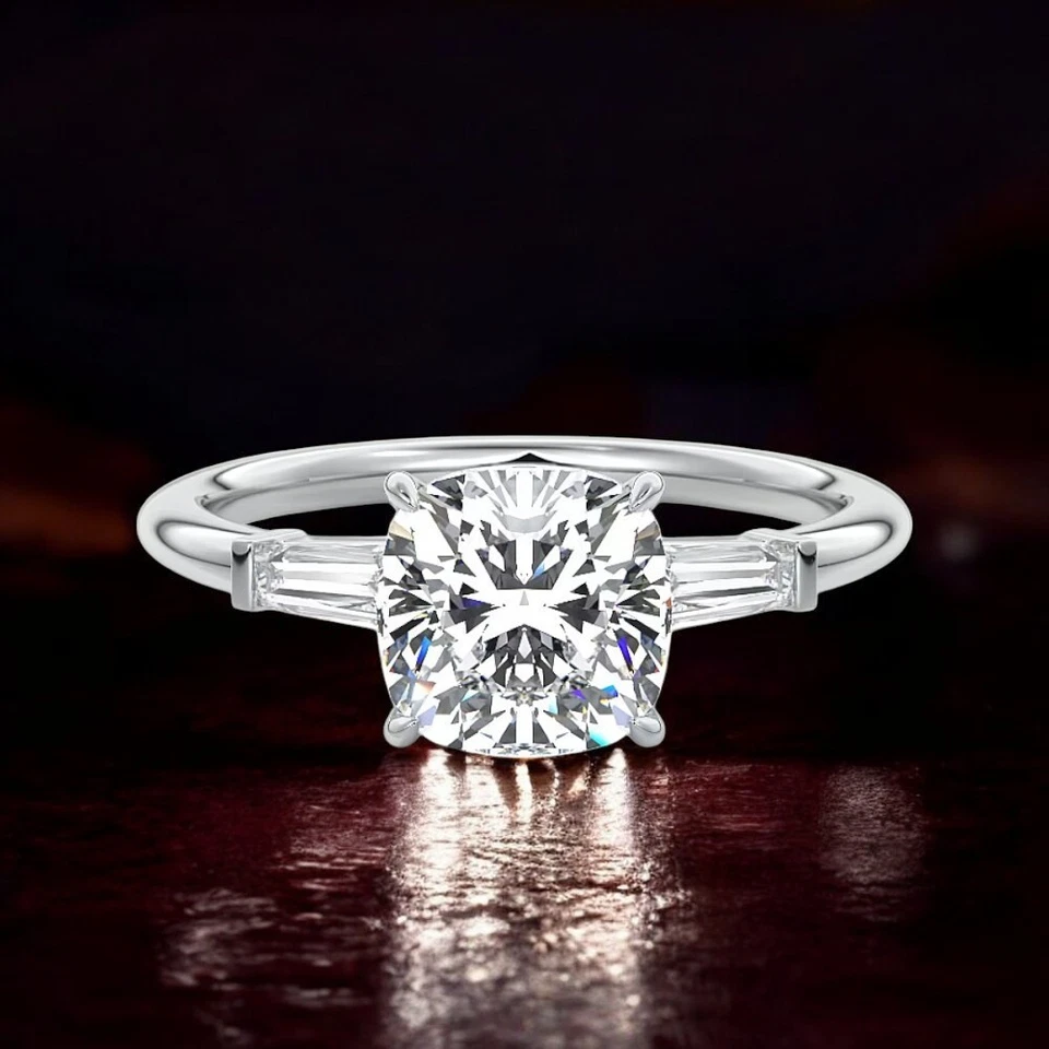 14k  Gold Diamond Ring Lab Grown Cushion 2.30 Carat IGI Certified White Size 5 6 - Image 3 of 4