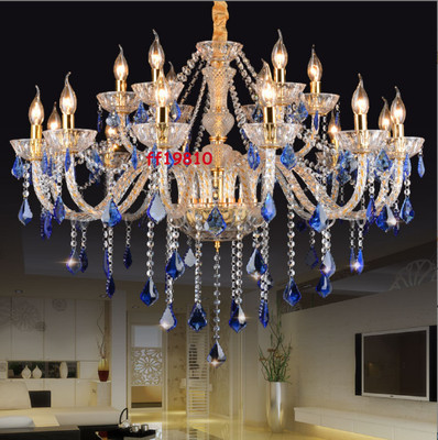 Blue Clear Crystal Candle Gold Chandelier Ceiling Light Lampshades Pendant Luxur