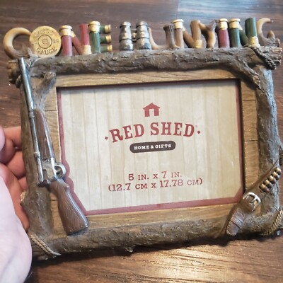 Gone Hunting Photo Frame 5x7 Red Shed Cabin Rifle Shot Gun Shells