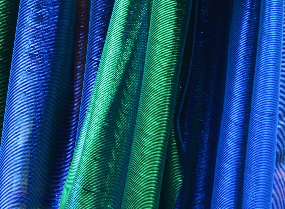 M12 Green Blue Metallic Iridescent 2 Tones Stretch Mesh Net Fabric Material - Image 2 of 4